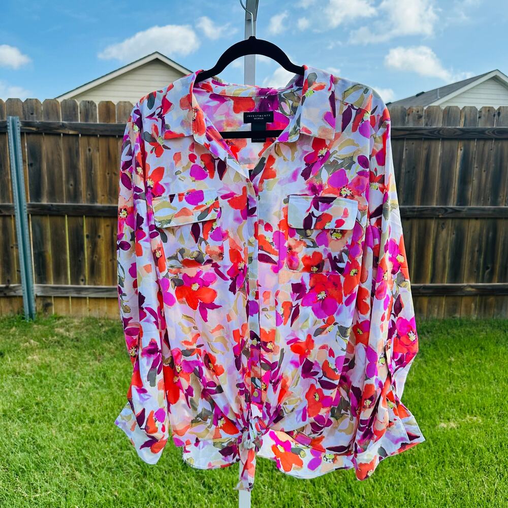Investments Floral Blouse 2X - Picture 1 of 3